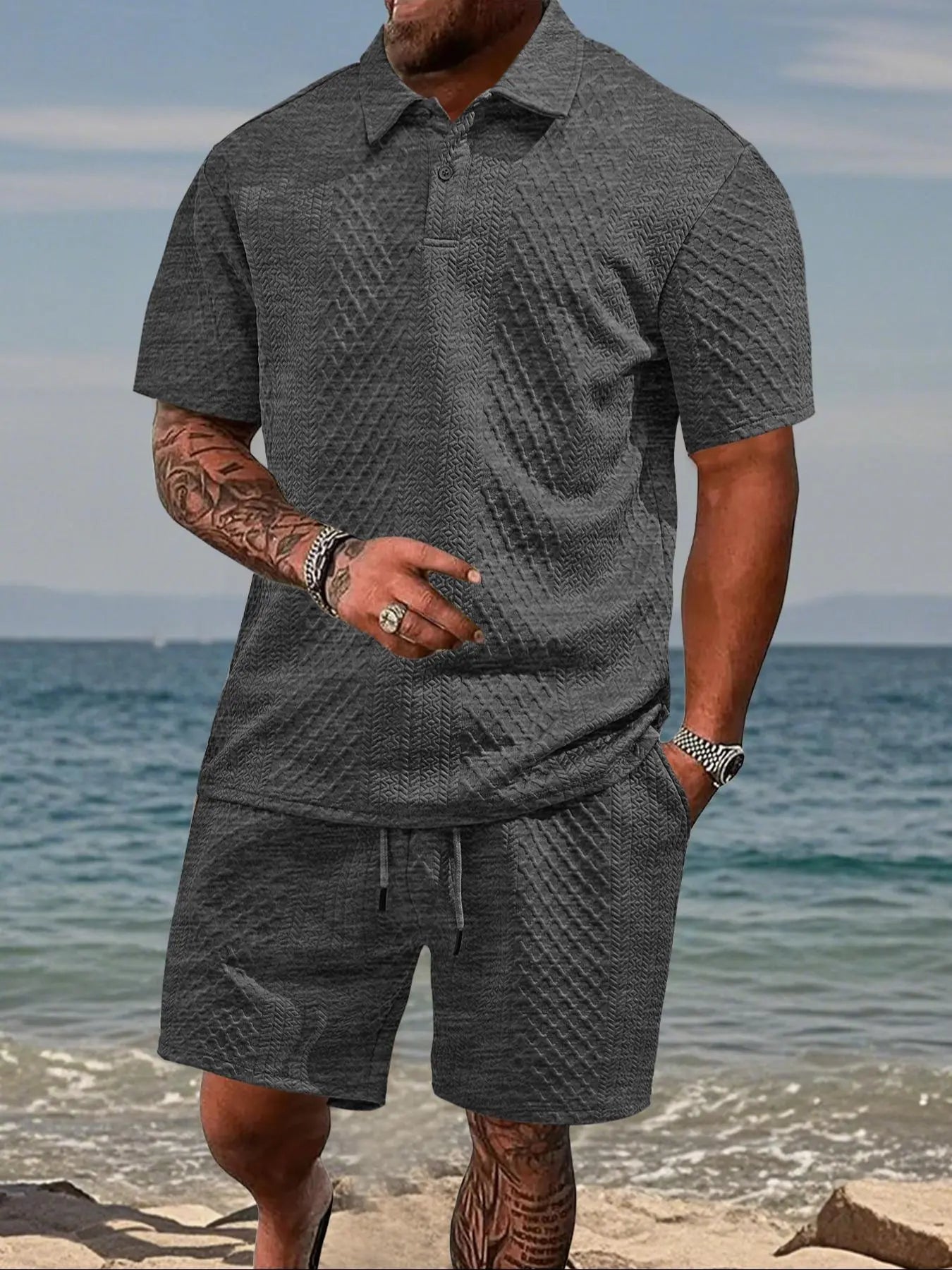 ☀️Men's 2 Pieces Casual Polo Shirt and Shorts Set