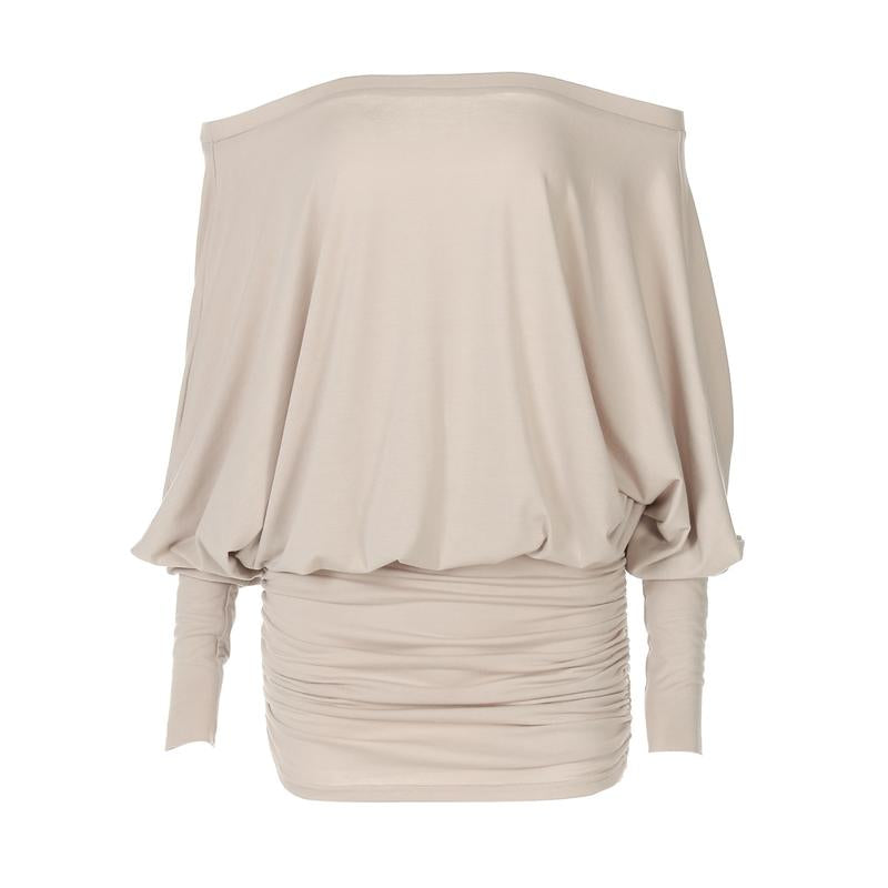 Women's Sheer Ruched Party Dress, Off-The-Shoulder Long Sleeve Women's Mini Dress for Spring & Fall